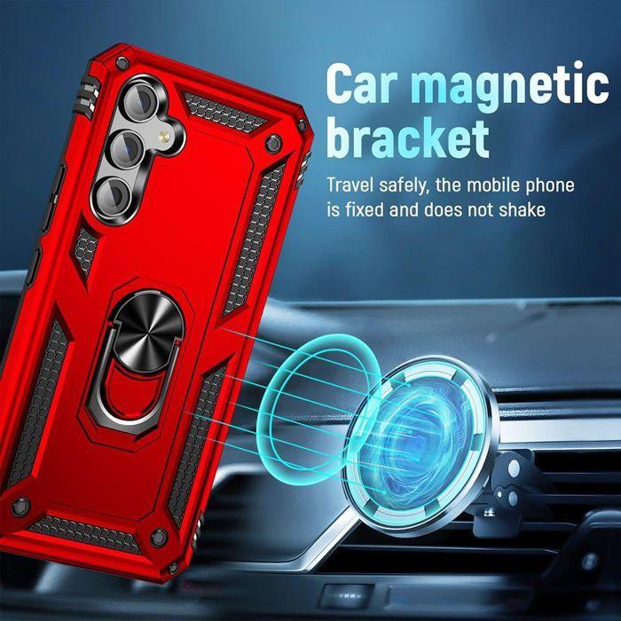 Protective Case - BOOLING - for Samsung Galaxy S25 - Shockproof - Rotating Ring - Red