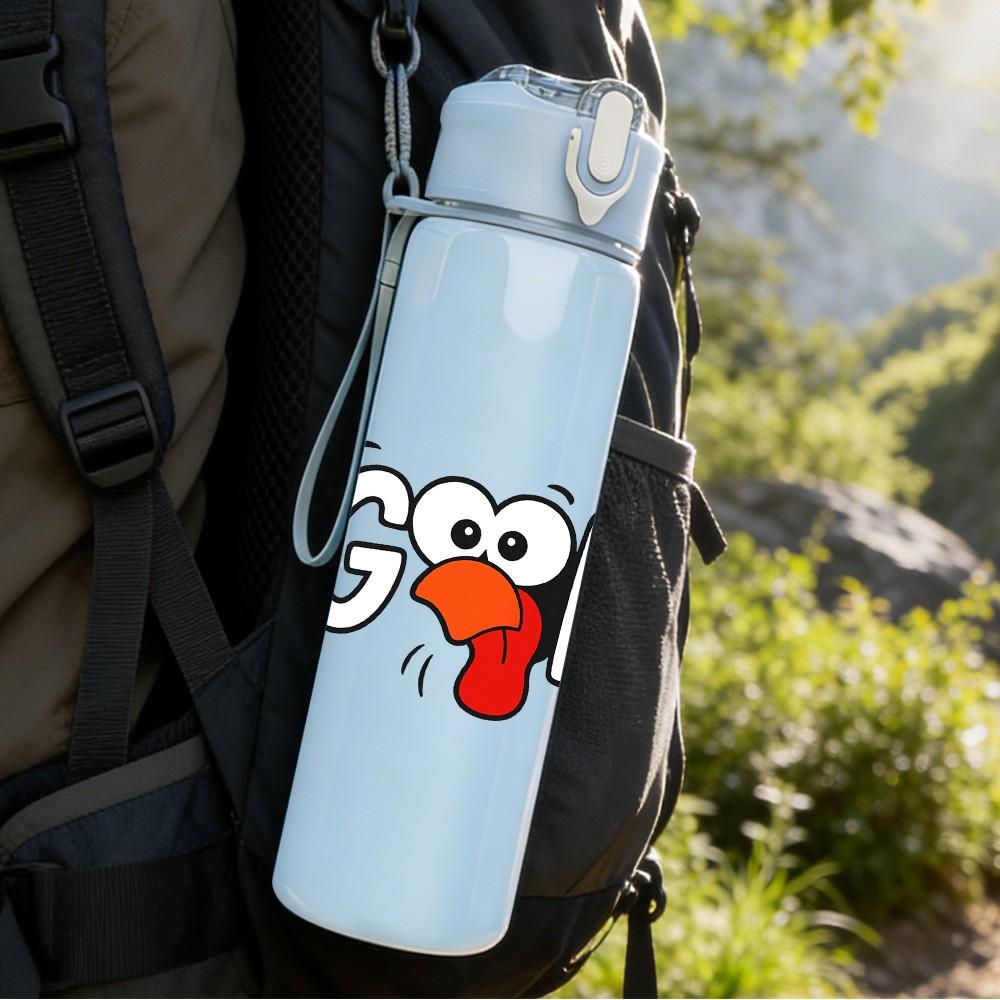 1PC Gobble Turkey Cartoon Print 750ml Color Plastic Sports Water Bottle Leakproof Flip Straw Lid Suitable for Sports Office Home Use