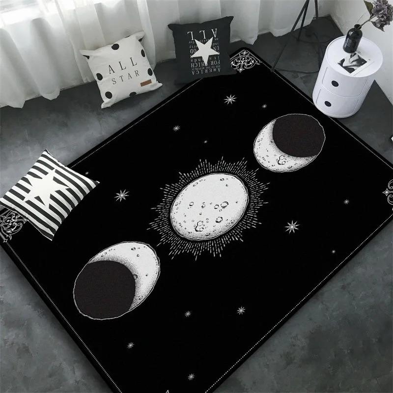 Triple Moon and Pentagram Altar or Tarot Witchy Floor Mat Black Witch Rug Gothic Decor Phases Divination Runic Carpet Gift