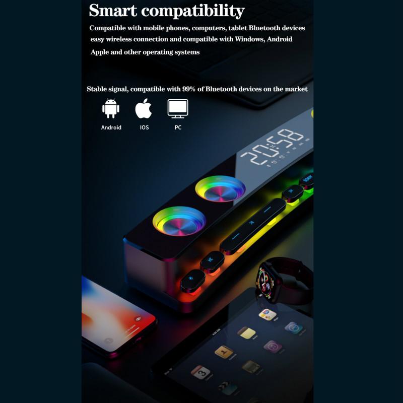 Clock Bluetooth Wireless Game Speaker Soundbar 3D Stereo Subwoofer Computer Loudspeaker with Light Soundbar for Tv Home Theater