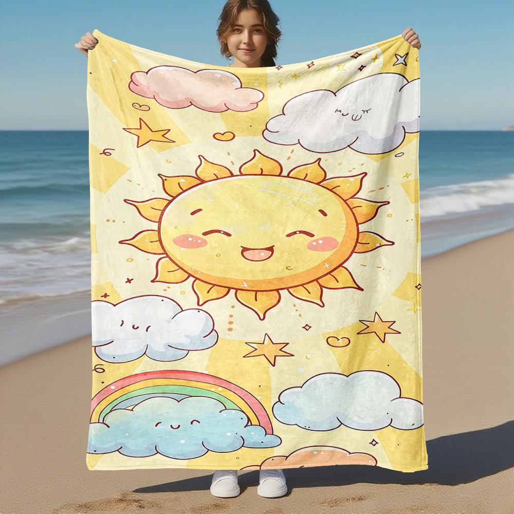 1pc sunflower cloud Outdoor Flannel Blanket Soft Warm All-Season Throw for Sofa Bed Car Camping Office, Cozy Gift Idea1164S