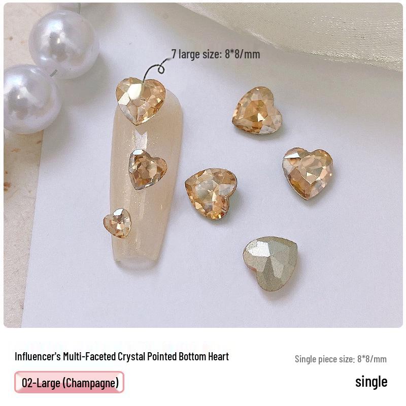 Heart Rhinestone Nail Art Accessories: Super Shiny Crystal Glass In Iridescent Peach, Small & Large Sizes