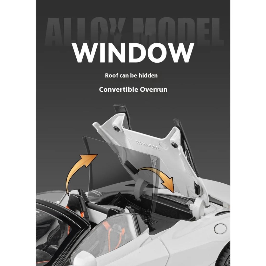 Модель спортивного автомобиля McLaren 720S Alloy Sport Car 1/24 с четырьмя колесами и функцией амортизации, подойдет в качестве подарка на праздник для детей