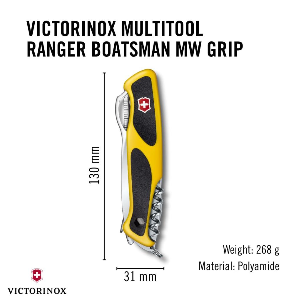 Victorinox Ranger Grip Boatman MW Открытый скоба и шило Компактный и идеальный для чрезвычайных ситуаций Желтый/Черный Многофункциональный нож, Инструменты, Бита,