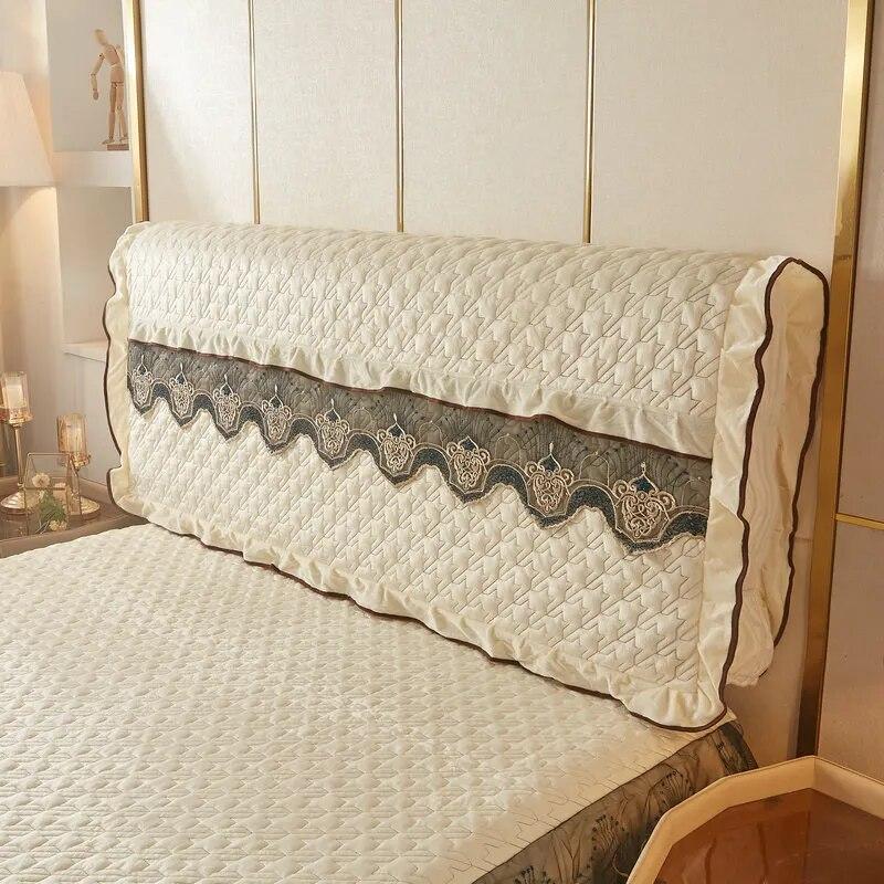 Кружевные чехлы на изголовье кровати, плюшевые бархатные двойные стеганые чехлы Queen King, защита от столкновений, полное покрытие, защита спины с карманом