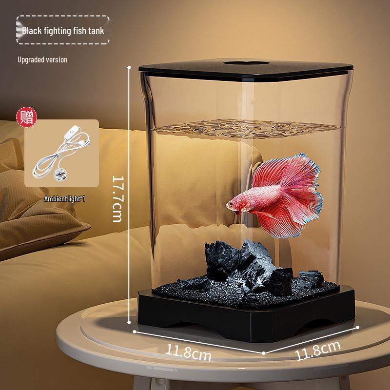 Creative Betta Fish Ecological Desktop Tank with Night Light Decoration.