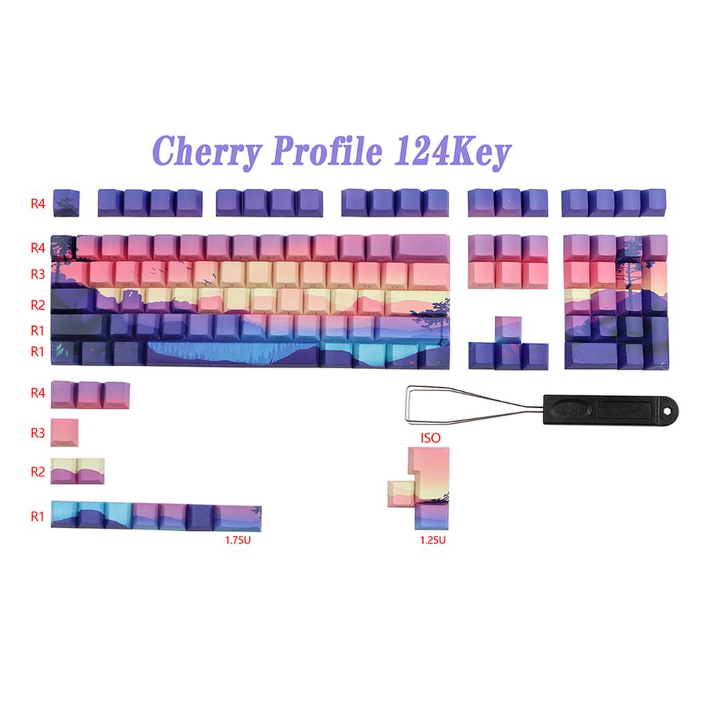 Колпачки для клавиш DoubleShots PBT с подсветкой 124 Purple Dreamland Dye-Sub с боковой гравировкой для механической клавиатуры 68/84/104