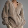 Fashion Single Breasted Knit Wears Imitation Mink Cardigan Women Autumn Long Sleeve V Neck Knitted Lazy Loose Sweater Female
