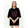 Oversized T Shirt Black Romanticism Butterfly Print With Inspirational Quote Casual Streetwear For Women