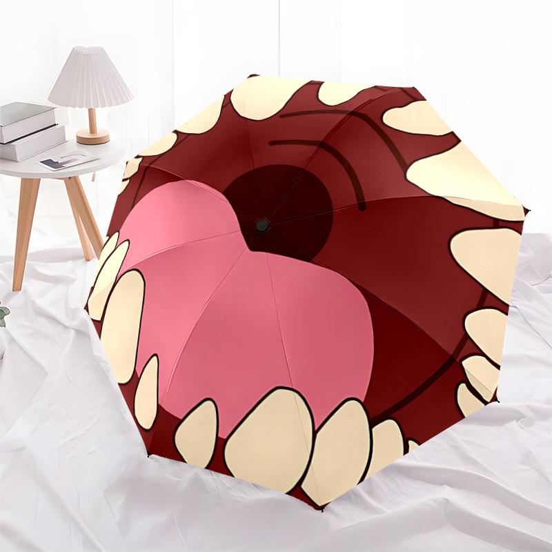 1pc Tooth Monster Auto Folding Cute Cute Umbrella, 8-Rib Sturdy Canopy, Portable Travel Umbrella for Outdoor Use,094
