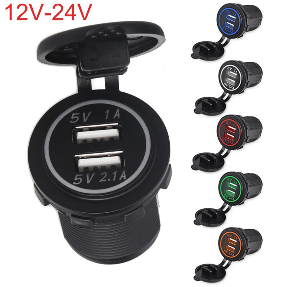 12V-24V 3.1A Dual USB Car Charger Socket with Cover Waterproof Power Adapter Socket Outlet for Vehicle Boat Truck Motorcycle Adapters 2