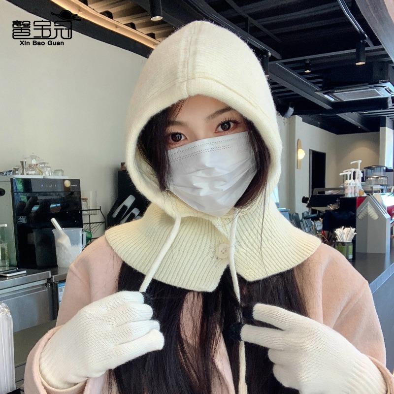 Балаклава-шаль, цельный пуловер, шерстяная шапка, зимняя, для улицы, теплая, с защитой ушей, вязаные перчатки-шапка, женская