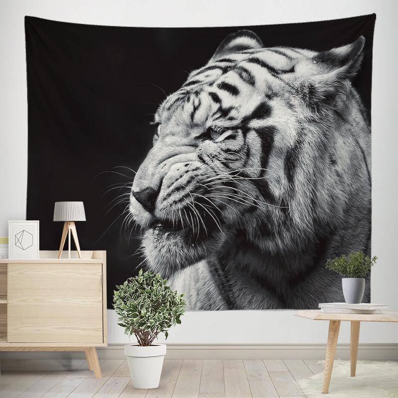 Home Decor Tapestry Black Lion Tiger Wild Animal Print Tapestry Wall Hanging Living Room Bedroom Wall Decor Backdrop Fabric
