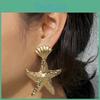 Gold Fashionable Shell Starfish Design Women Metal Earrings For Beach Summer