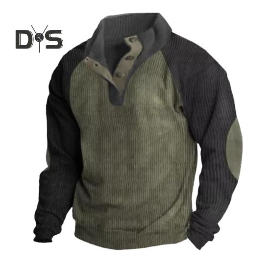 Весна Осень Мужская Толстовка Цветные Блоки Пэчворк Ретро Стиль Полуоткрытый Воротник-стойка Топ Плюс Размер Свободный Длинный Рукав Топ Повседневная Жизнь Офис