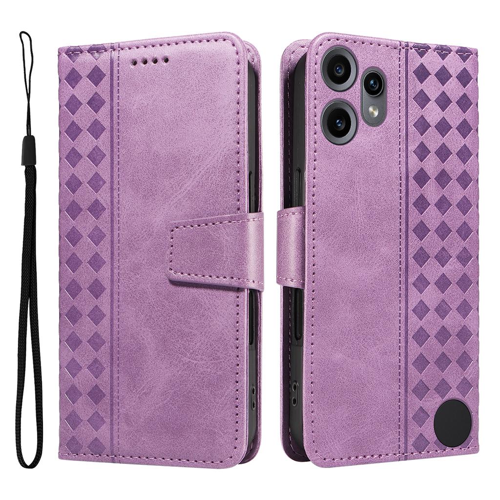 For Nothing CMF Phone 2 Pro Leather Case Wallet Stand Grids Imprinted Phone Cover with Strap