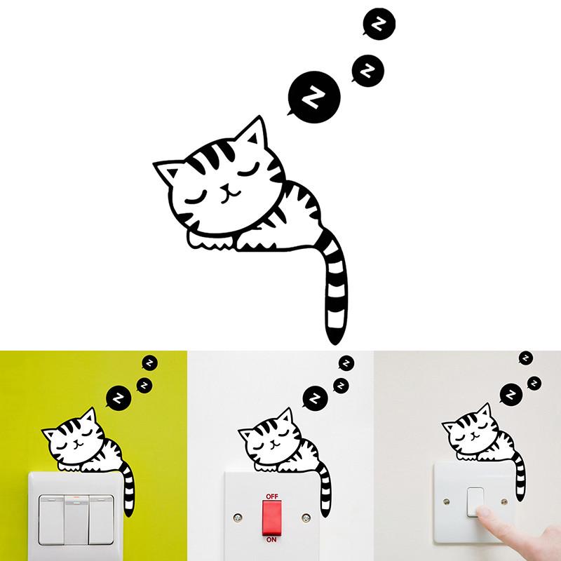 DIY Funny Cute Cat Black Switch Decal Wall Sticker Kids Room Bedroom Decoration ARI