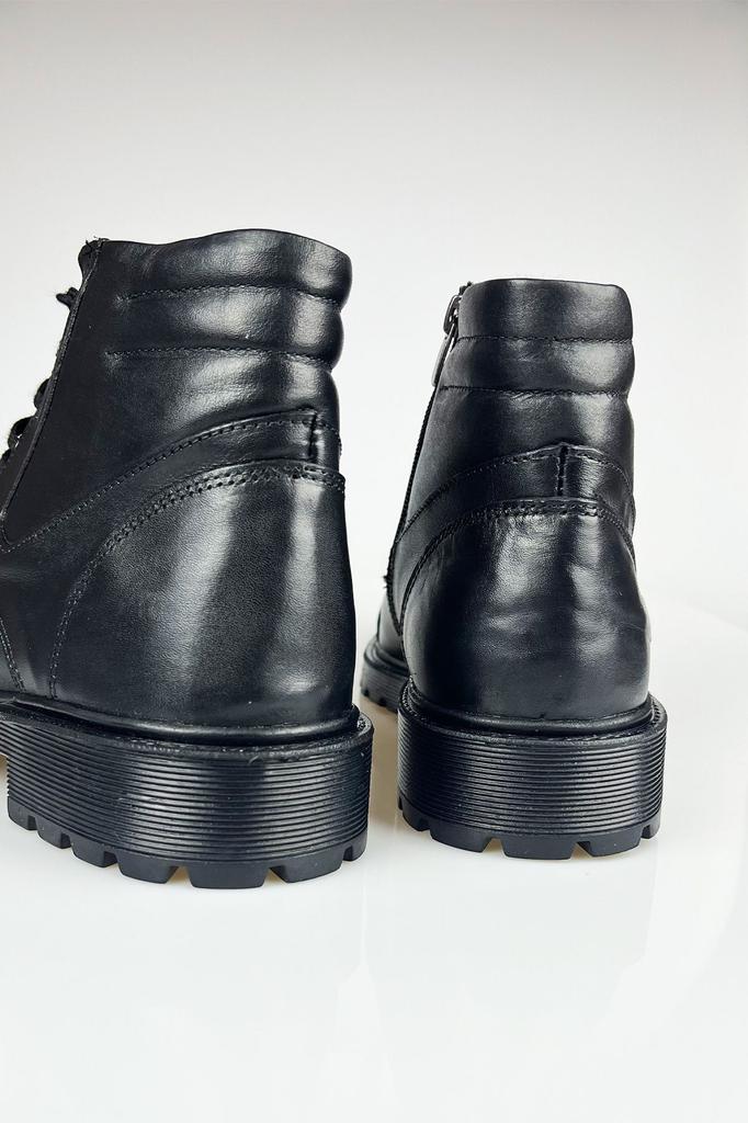 Men's Fashion Genuine Leather Thick Heeled Booties Bootie Black Cold Proof Anti-Slip Rubber Sole Zippered Winter Boots Shoes