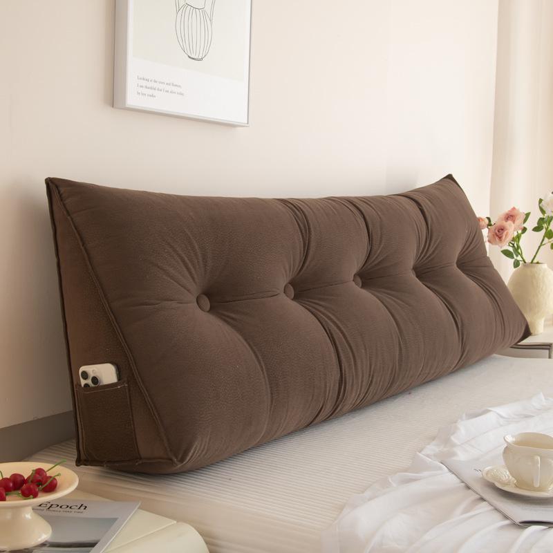 Removable & Washable Leather Velvet Triangle Headboard Cushion Pillow with Soft Lumbar Backrest for Sofa and Dormitory