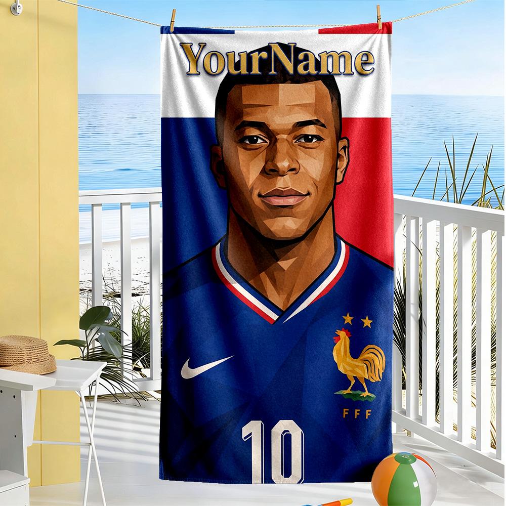 Mbappe Customize Text Beach Towel High Absorbency & Quick-Dry Suitable for Swimming Gym Camping Yoga Vacation