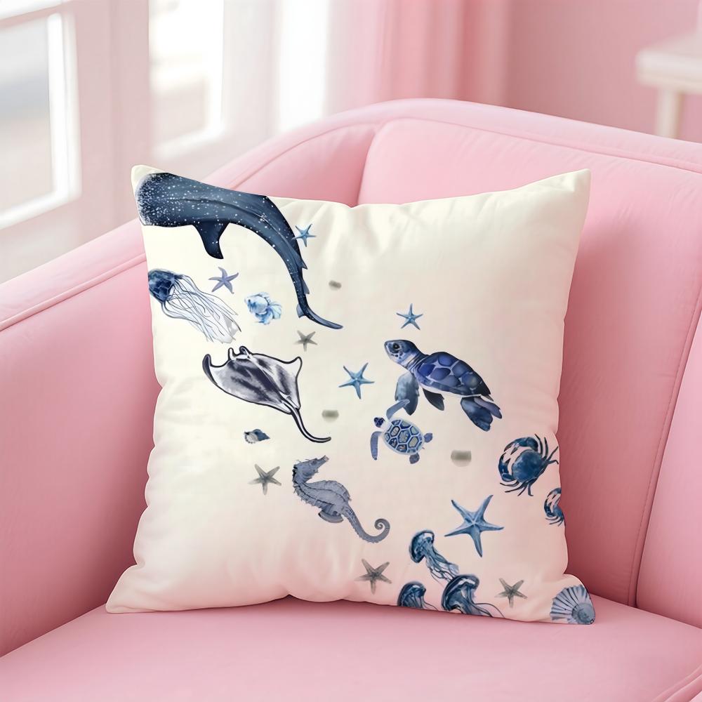 Animals Marine Theme Print Cushion Cover Pillow Case Soft Skin Friendly Fabric Concealed Zipper
