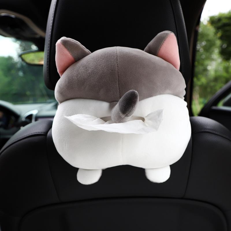 Car Cartoon Tissue Box Creative Cute Plush Multifunctional Car Seat Back Hanging Armrest Box Paper Drawer Box