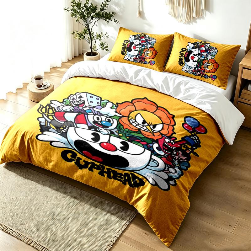 Cuphead 3pc Duvet Cover Set Simple Modern Bedding Set Wrinkle Resistant Soft Fabric All Season Use a perfect gift