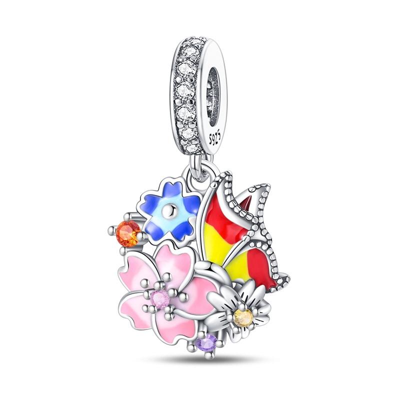 Модные Шармы-Подвески Весенней Серии 100% Медь Цветок Птицы Бабочка Подвеска Подходят для Оригинального Браслета Qikaola Ювелирные Изделия