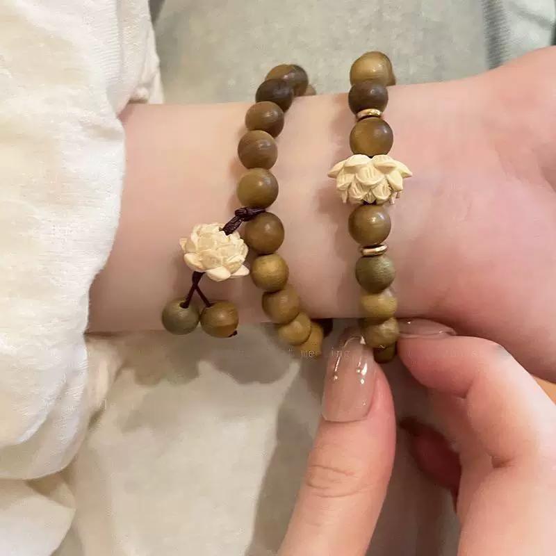 Wooden beaded lotus bracelet 2024 girls new Chinese bracelet Zen niche retro jewelry girlfriend