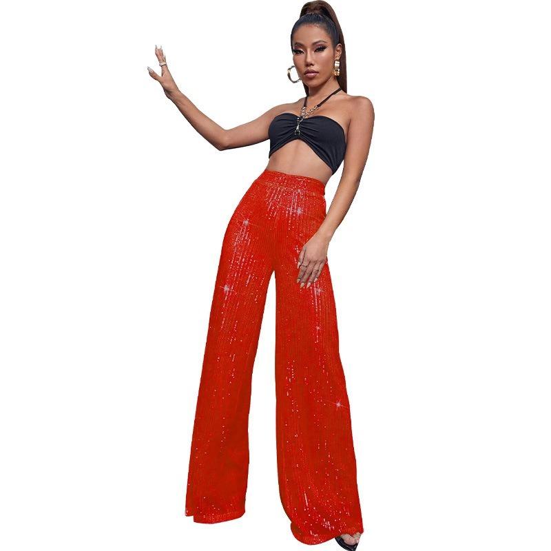 Women's New High Grade Solid Color Pendant Sequin Casual Wide Leg Pants