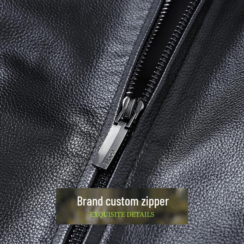 Futin Men's Winter Top-Grain Cowhide Leather Jacket with Mink Fur Collar