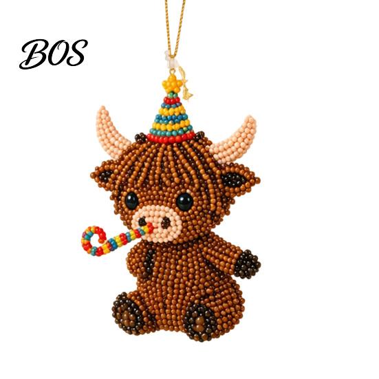 Hands-on Bead Art DIY Highland Cow Beading Kit, Cute 3D Craft Pendant Beginner Crafting with Colorful Beads And Instructions, Handmade Beadwork