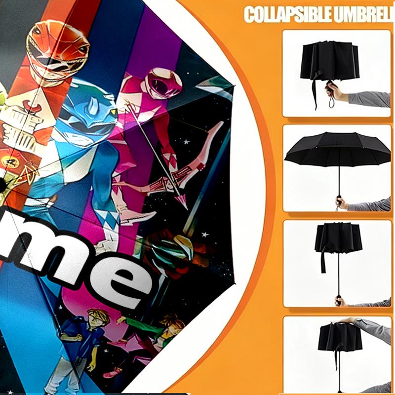 Custom Name Personalized Mighty Morphin Power Rangers Print Umbrella, Auto Open Close, 8‑Rib Sturdy Frame, Commute Camping Hiking Use, Birthday Gift