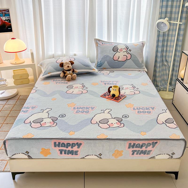 Flannel Fitted Sheet Warm Bedsheet Cartoon Bed Cover Thicken Bed Linen Winter Mattress Protector sabanas (Pillowcase Need Order)