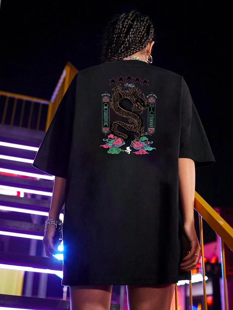 Хлопковая футболка Stray Kids с принтом дракона 5 звезд, женская футболка унисекс с коротким рукавом Y2k, футболки, топы, Harajuku, винтажная летняя повседневная футболка