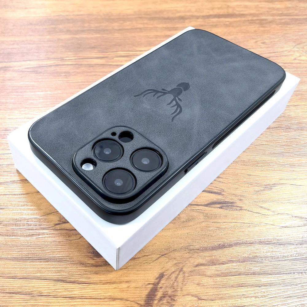 Роскошный чехол из искусственной кожи PU Retra для iPhone 17 Air 16 15 14 13 12 11 Pro Max iPhone11 iPhone12 11Pro 12Pro с рисунком оленя, полная защита