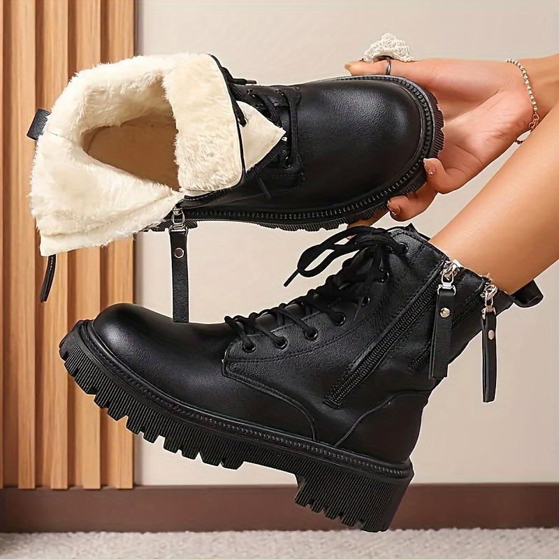 Mid Heel Platform Ankle Booties Women's Casual Ankle Booties Platform Lace-Up Boots Winter Round Toe Comfort Shoes