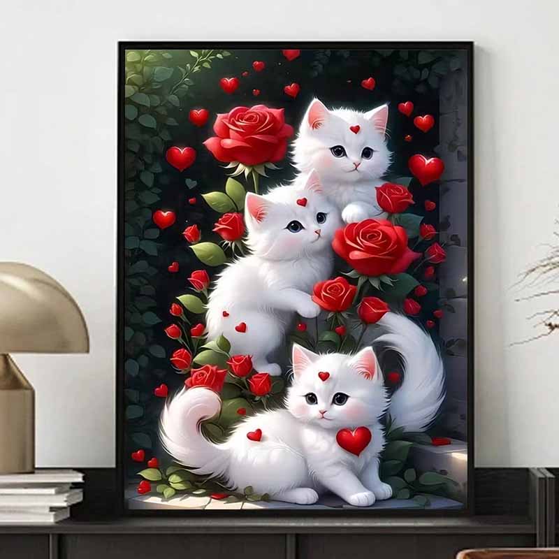 Набор для алмазной живописи «Белый кот и цветы», 5D DIY Полная алмазная мозаика, Декоративные настенные панно