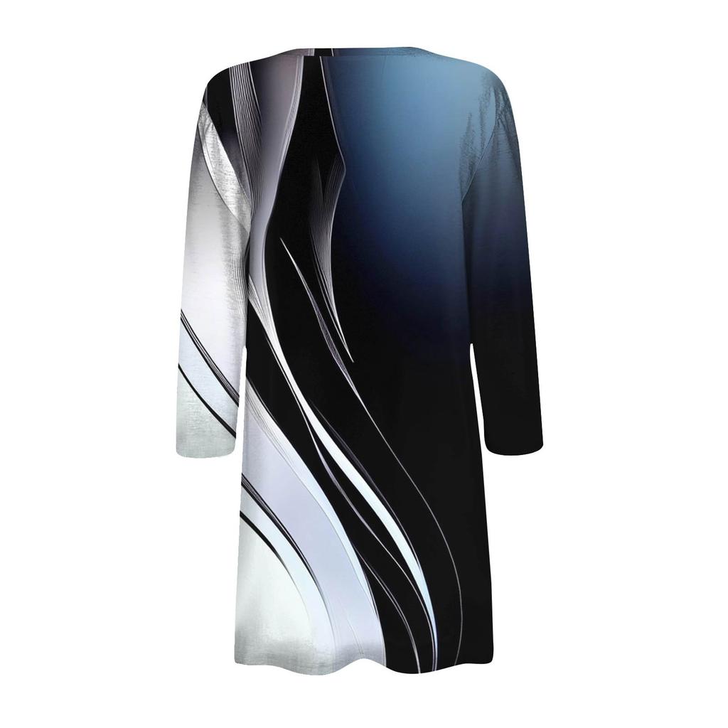 Женский модный свободный повседневный кардиган с принтом и карманами, куртка с рукавом семь восьмых, топ