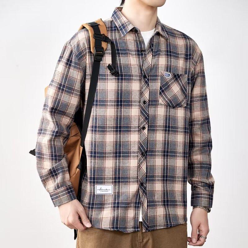 2024 Spring and Autumn New Plaid Shirt Korean Version of Loose Versatile Casual Long-sleeved Shirt Men and Women Tops