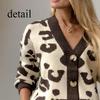 Женский Модный Повседневный Свободный Уютный Мягкий Удобный Теплый Утолщенный Вязаный Кардиган Свитер Леопардовый Принт Пальто Верхняя Одежда
