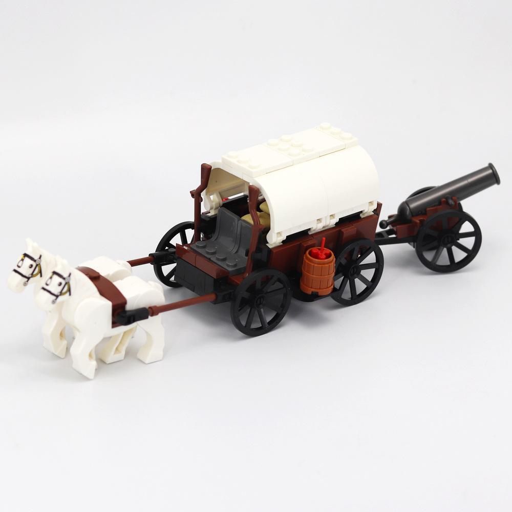 MOC Средневековые военные строительные блоки солдаты фигурки аксессуары костер палатка транспорт повозка боевой конь оружие кирпичи игрушка
