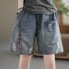 Women's Summer Denim Shorts New Pants Women's Casual Loose Piercing Embroidered Splicing