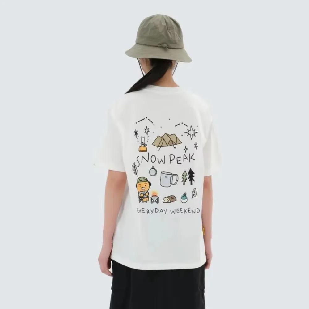Бренд спортивной моды Летняя новая футболка с принтом для мужчин и женщин Snow Peak X Kakao Friends с коротким рукавом, повседневная модная свободная футболка