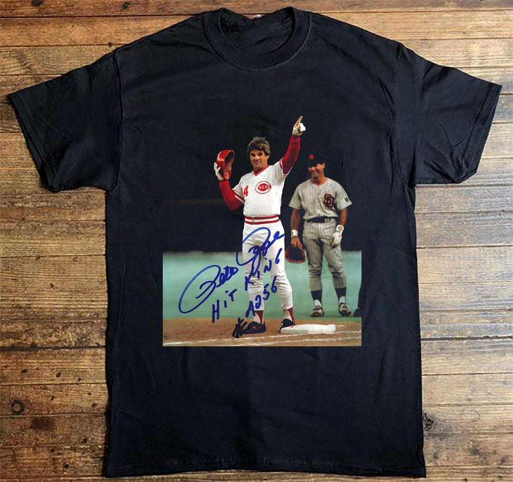 NEW Pete Rose Signed Shirt Short Sleeve Black All Size Shirt AG2313 Unisex T-Shirt