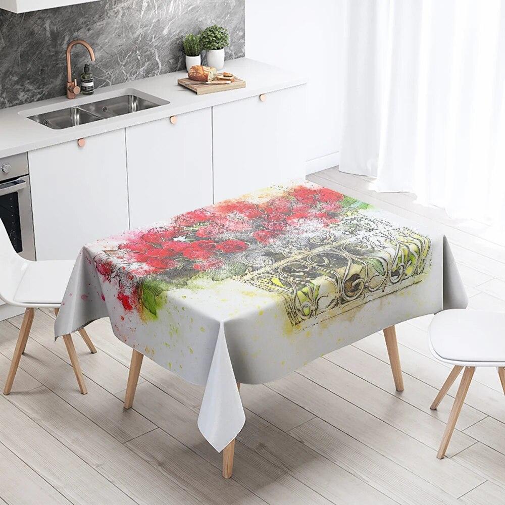 Акварельная цветочная скатерть для вечеринки, ресторана, банкета, украшение, устойчивая к пятнам, водонепроницаемый домашний стол