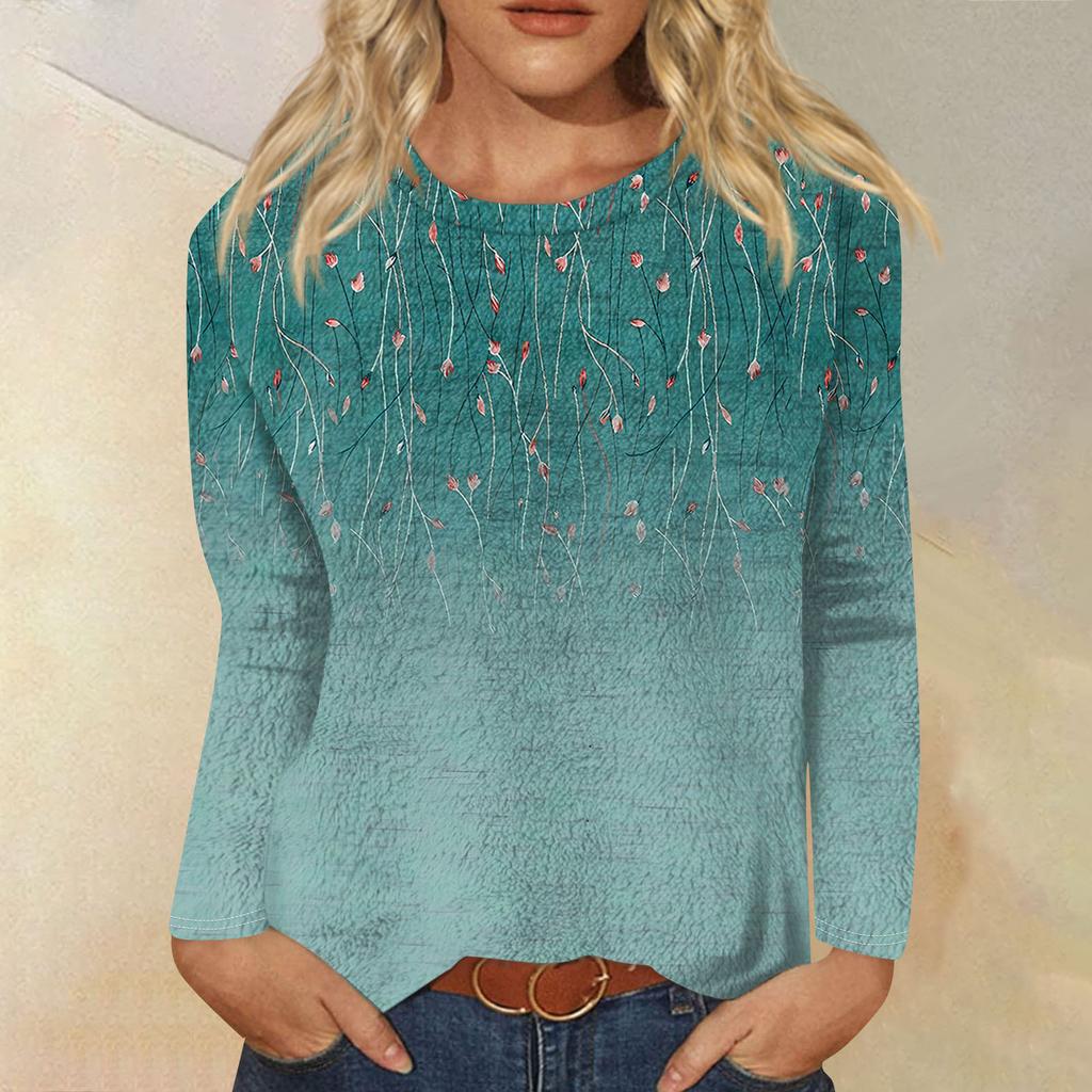 Женская модная повседневная фланелевая футболка с длинным рукавом и круглым вырезом с принтом