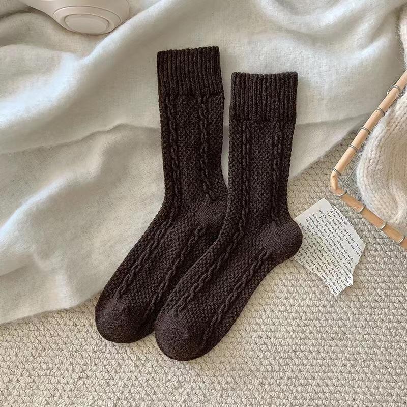 Осенние и зимние шерстяные женские носки Twist Retro Simple Solid Color Mid-tube Socks Серые толстые теплые женские носки