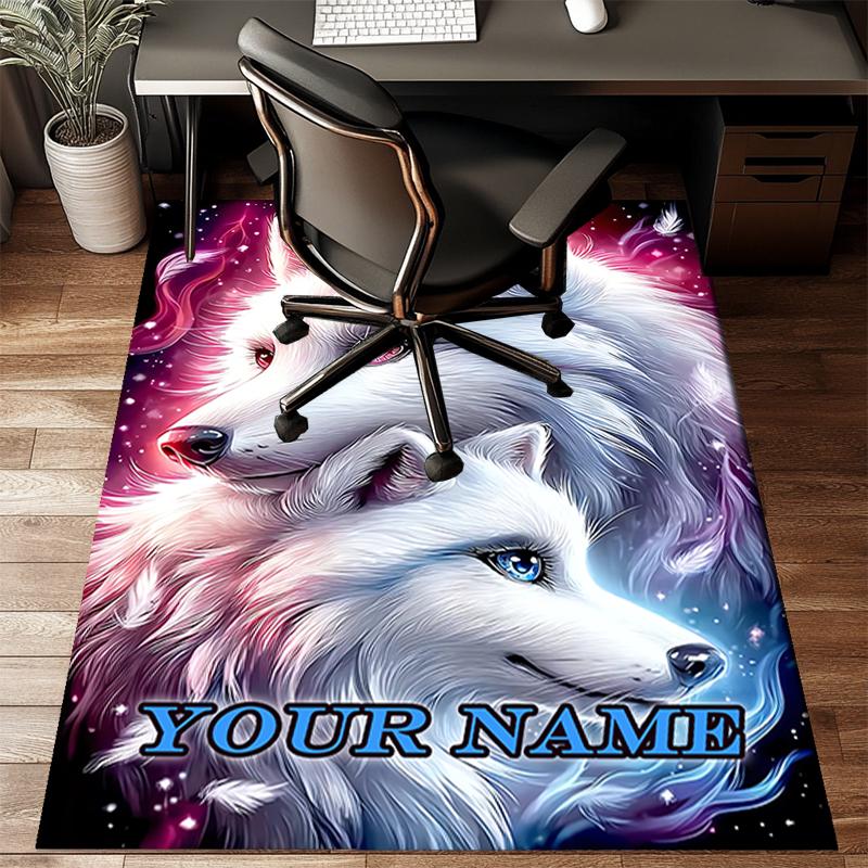 1PC Custom Name Wolf Dreams Stars Theme Floor Mat Ideal for Living Room, Game Rooms, Office, Bedroom Floor Mat Design