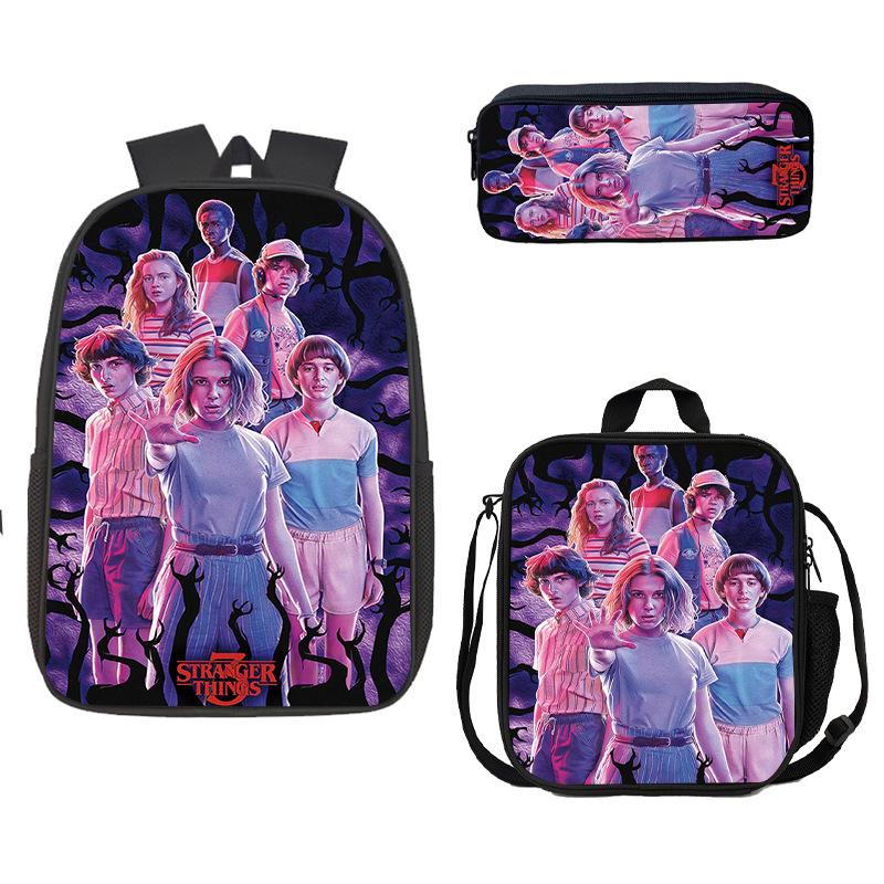 Школьная сумка, Пенал, Сумка для еды Stranger Things, Карта Z, Трехсекционный рюкзак большой емкости, Цветной